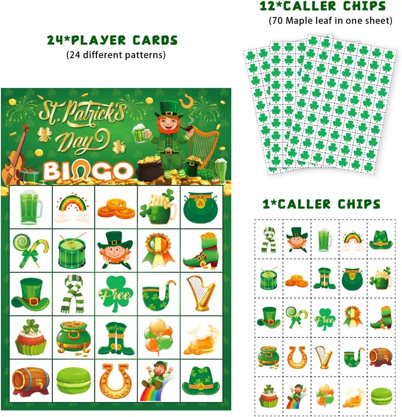 JGCWorker Store St. Patrick's Day Bingo Game - Fun Party Supplies for Kids Adults, 24 Players, Festive Irish Themed Craft Cards for School Classroom, Family Activities, and St. Patty's Party Favors - Image 3